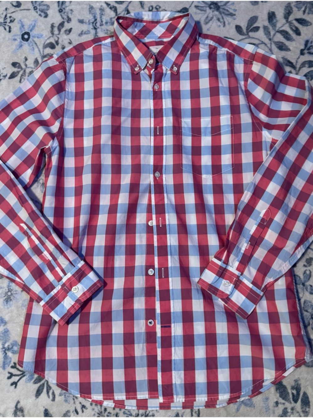 Gap Lived-In Plaid Button Down Shirt Mens Medium Pink Light Blue White Cotton